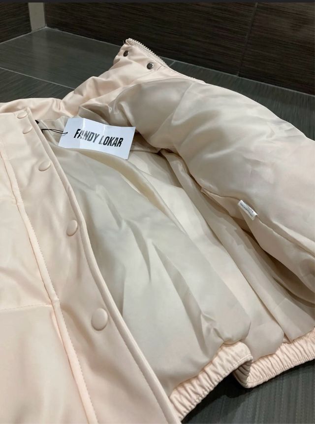 Chaqueta bomber piel ecológica beige talla s-m