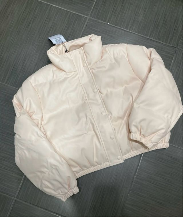 Chaqueta bomber piel ecológica beige talla s-m