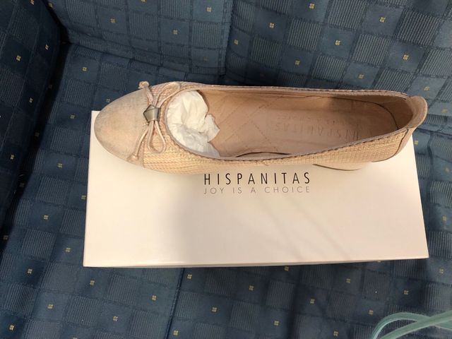 Bailarinas Hispanitas tacón bajo beige/dorado