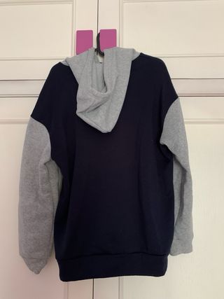 Sudadera azul y gris con capucha