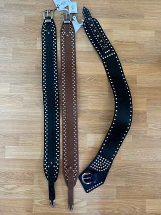 Cinturones Stradivarius tachuelas negro y marrón