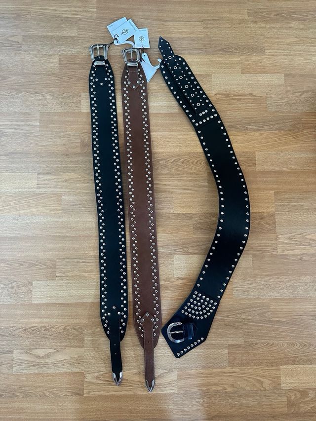 Cinturones Stradivarius tachuelas negro y marrón