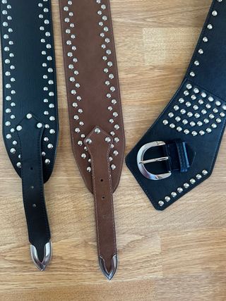 Cinturones Stradivarius tachuelas negro y marrón