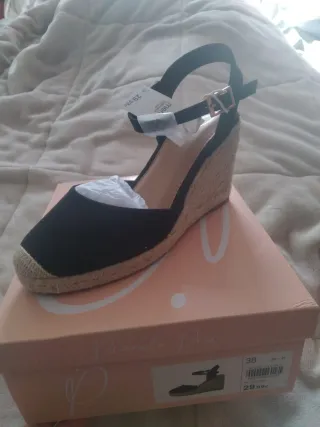 Sandalias de cuña cáñamo negras talla 38