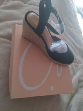 Sandalias de cuña cáñamo negras talla 38