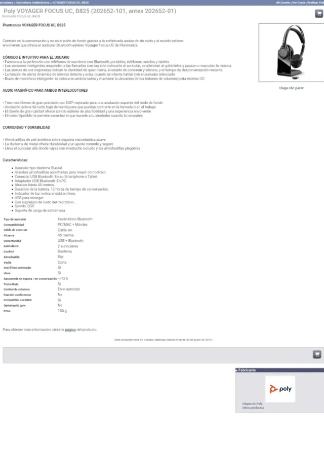 Plantronics Voyager Focus UC B825 Auriculares