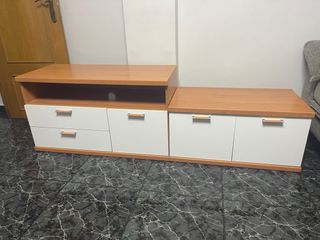 Mueble TV comedor blanco y roble