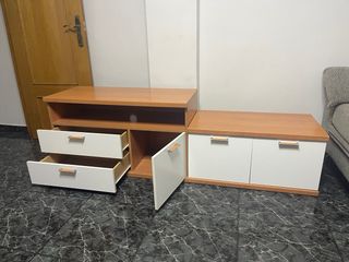 Mueble TV comedor blanco y roble