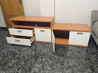 Mueble TV comedor blanco y roble