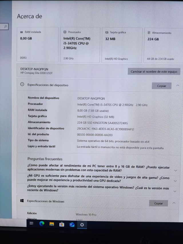 Ordenador HP 8300 Elite SFF i5-3470S 8GB RAM