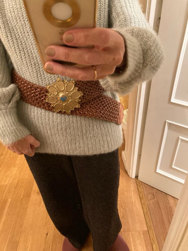 Cinturón Cuero Trenzado Hebilla Dorada