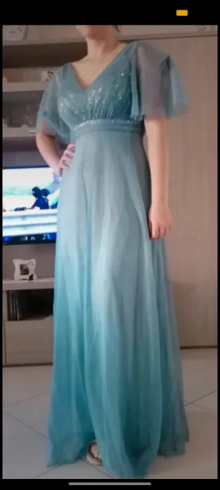 Abito lungo tulle e paillettes