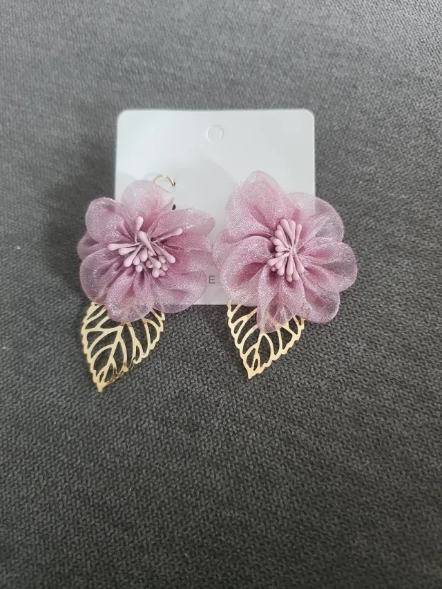 Pendientes flor rosa y dorado