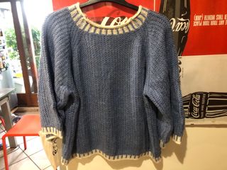 Maglione vintage azzurro e bianco