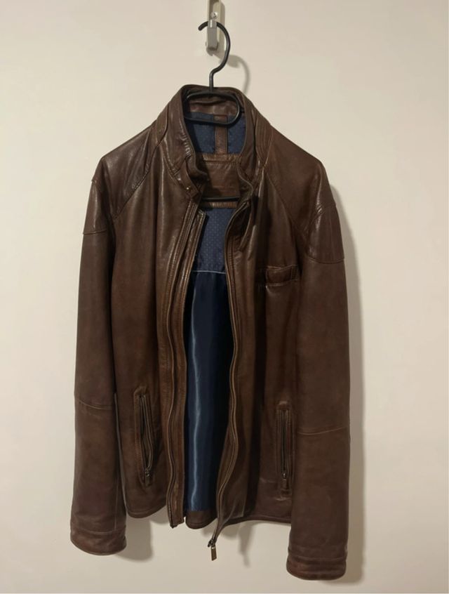 Cazadora Piel Marrón Massimo Dutti