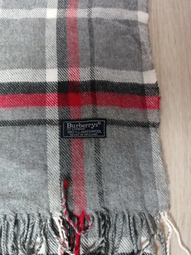 Bufanda Burberry Cuadros Gris Roja Vintage