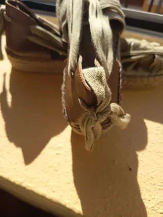 Zapatillas esparto mujer cordones beige/verde