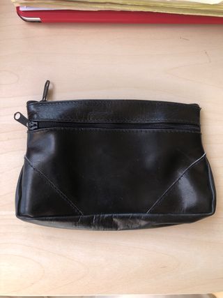 Cartera monedero piel negra con cremallera