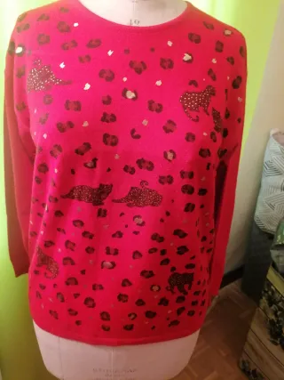 Jersey Lana Rojo Estampado Leopardo T.U.