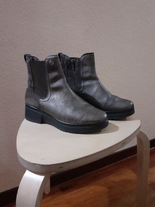 Botines Pitillos Piel Marrón-Dorada y Serraje