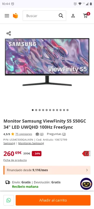 Monitor Samsung ViewFinity S5 34 UWQHD