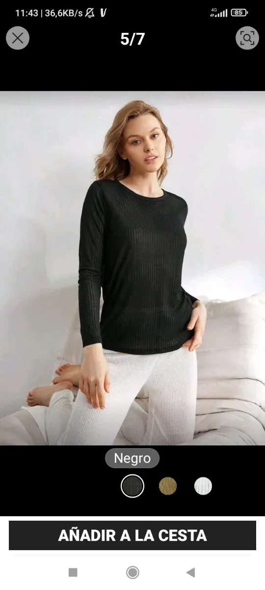 Camiseta de canalé negra manga larga