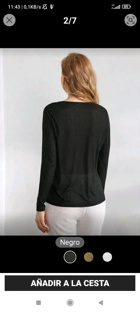 Camiseta de canalé negra manga larga