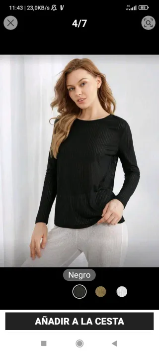 Camiseta de canalé negra manga larga