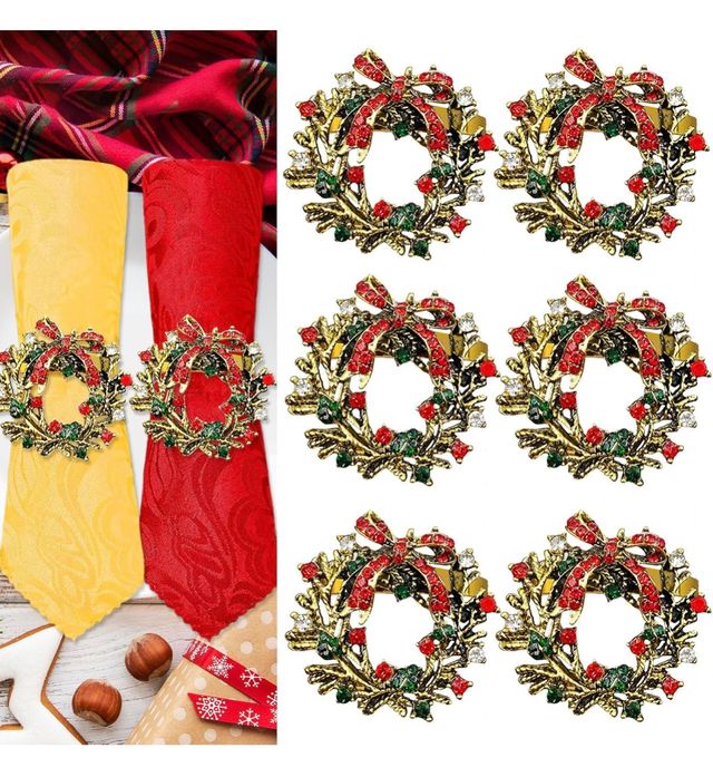 6 Servilleteros Navideños Corona Dorada