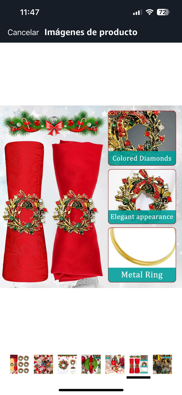 6 Servilleteros Navideños Corona Dorada