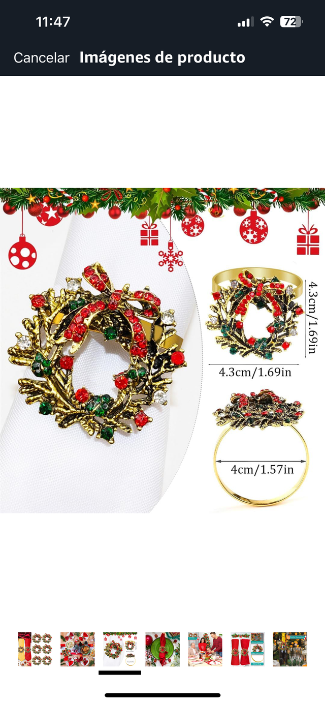 6 Servilleteros Navideños Corona Dorada