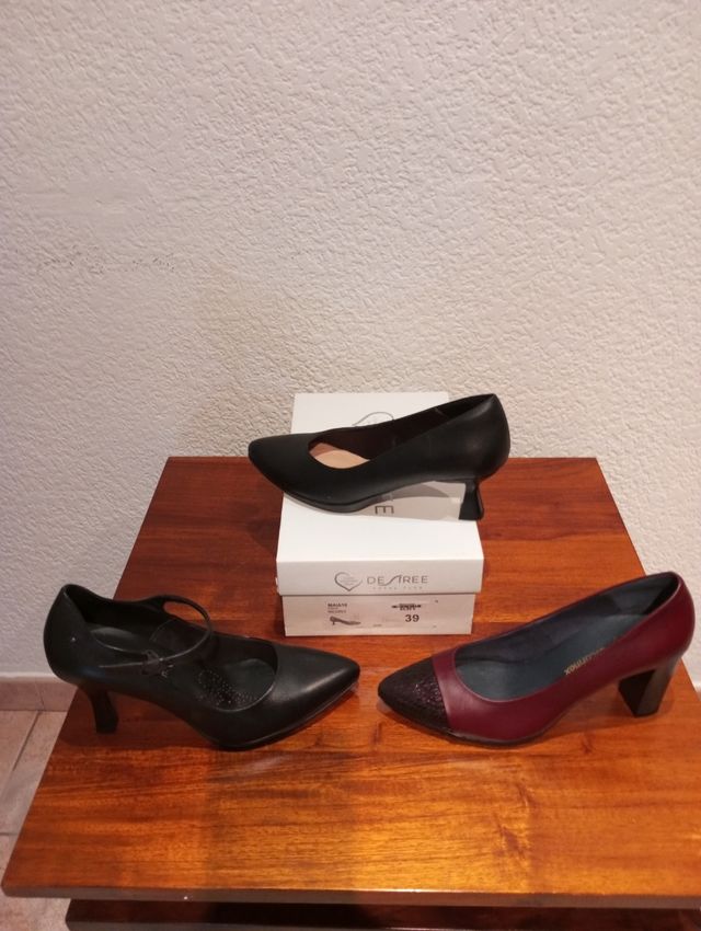 Lote 3 pares zapatos piel nuevos T.39
