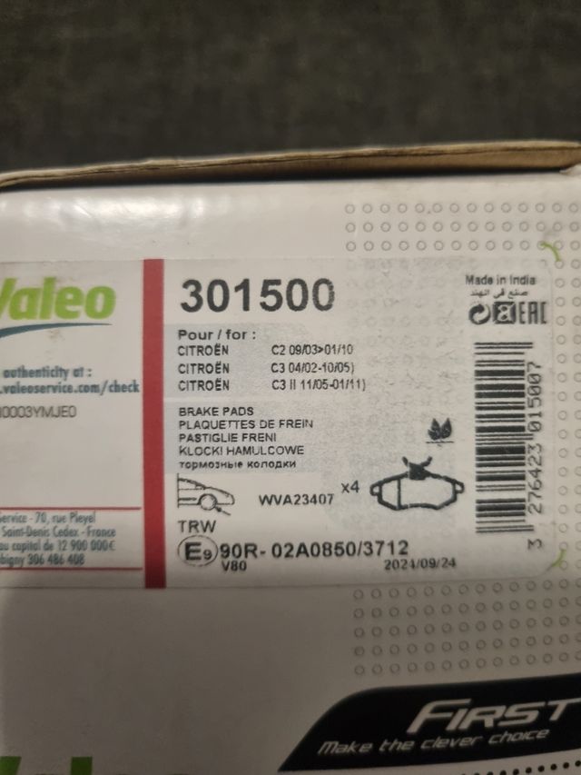 Pastillas Freno Valeo Citroën C2 C3