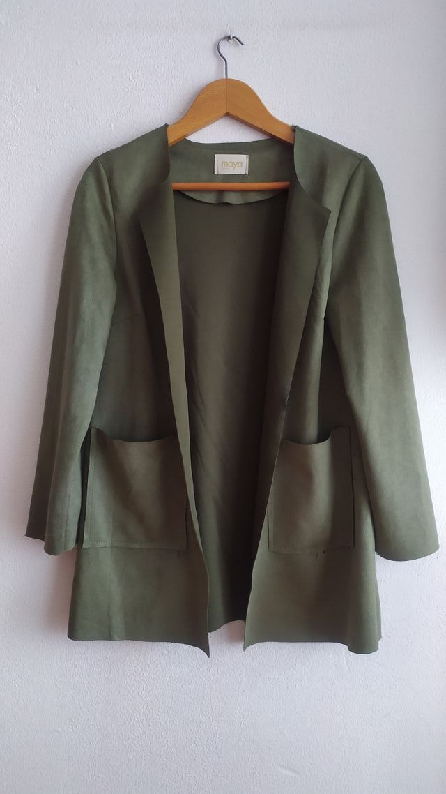 Blazer, abrigo, piel ante, verde musgo