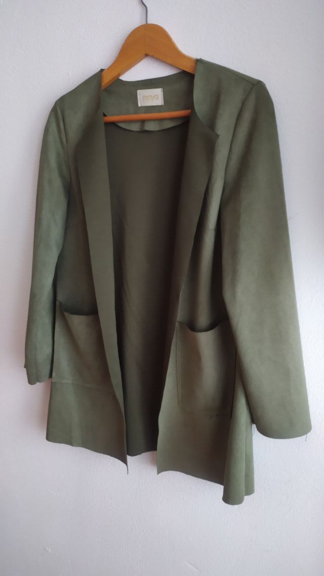 Blazer, abrigo, piel ante, verde musgo