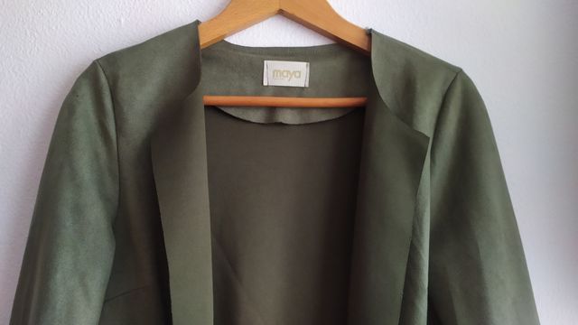 Blazer, abrigo, piel ante, verde musgo