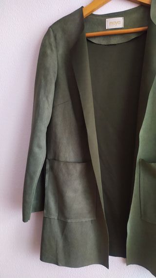 Blazer, abrigo, piel ante, verde musgo