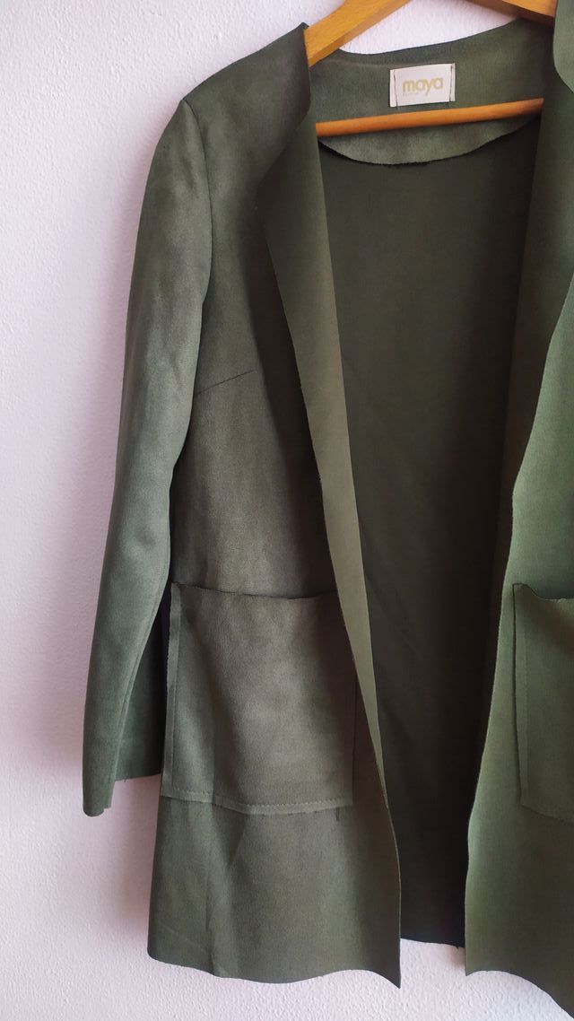 Blazer, abrigo, piel ante, verde musgo