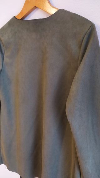 Blazer, abrigo, piel ante, verde musgo