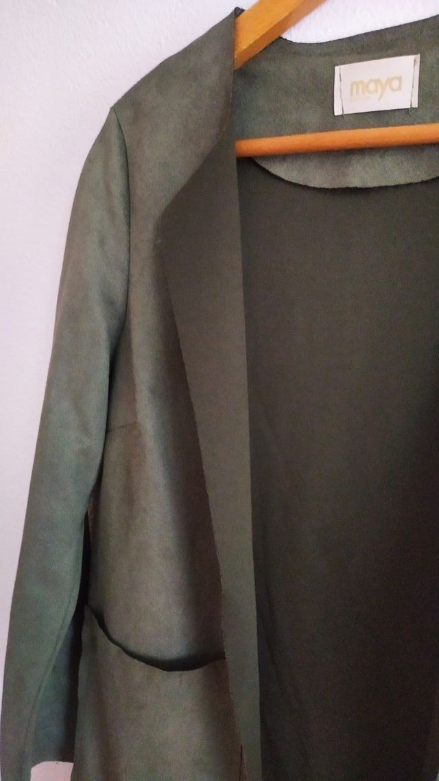 Blazer, abrigo, piel ante, verde musgo