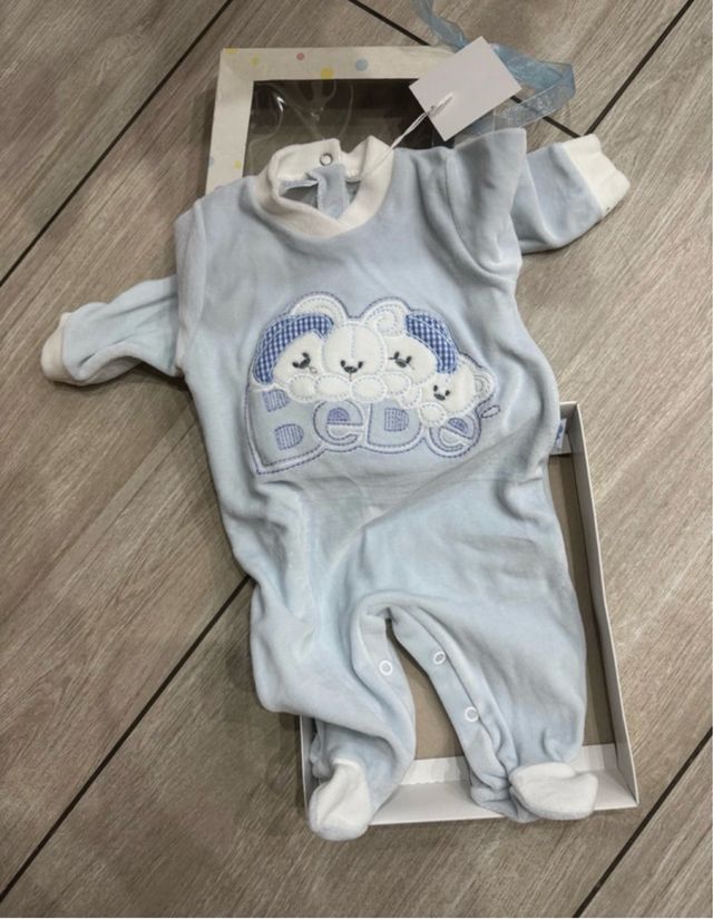 Tutina ciniglia celeste neonato