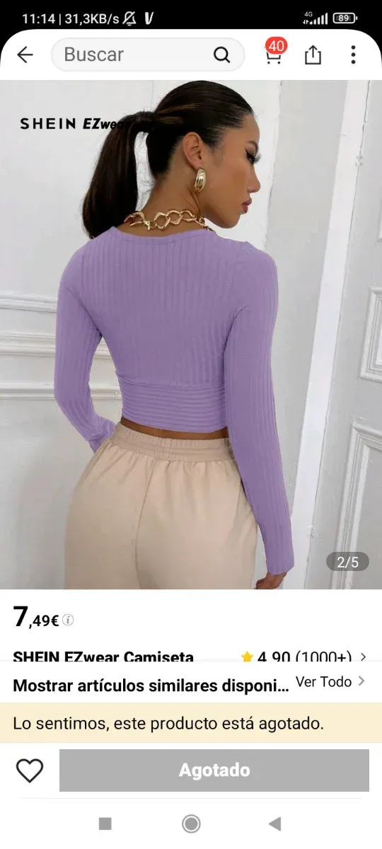 Top lila SHEIN EZwear manga larga