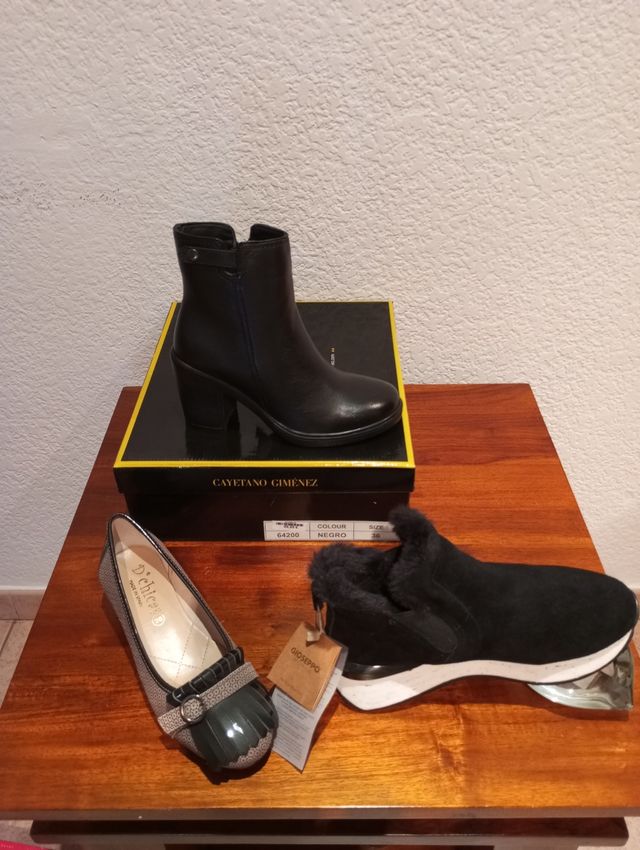 Lote 3 pares piel nuevos T.36 (bota y zapatos)