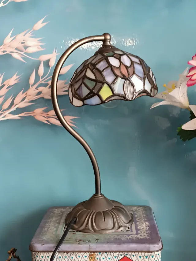 Lámpara antigua de Tiffany Escritorio, pie Latón