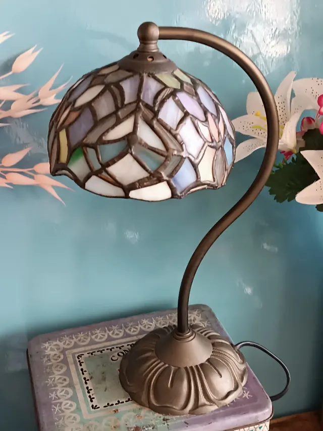 Lámpara antigua de Tiffany Escritorio, pie Latón