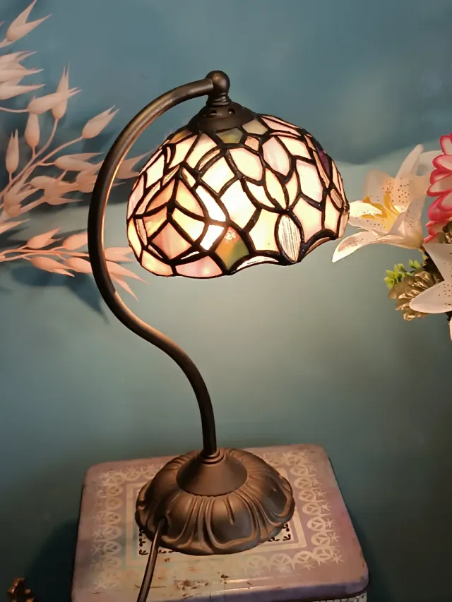 Lámpara antigua de Tiffany Escritorio, pie Latón