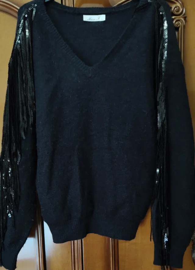 Jersey negro flecos lentejuelas