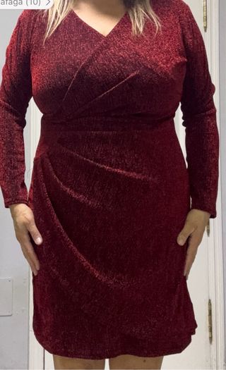 Vestido fiesta rojo burdeos talla unica,con brillo