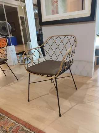 Sillón NUEVO mimbre y metal con cojín