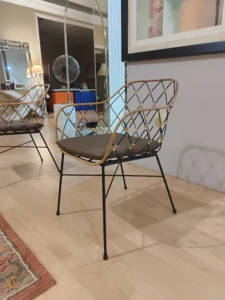 Sillón NUEVO mimbre y metal con cojín